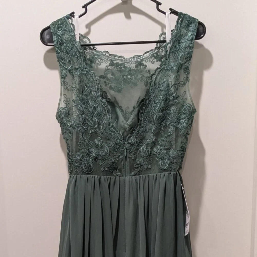 Azazie Green Lace Bodice Chiffon Gown with Side Slit - Picture 9 of 10